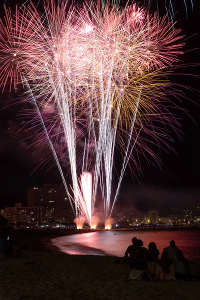 Beautiful firework in a small Spanish town Palamos, day of celebrating the town 06. 26. 2019