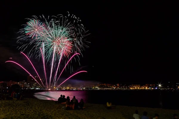 Beautiful firework in a small Spanish town Palamos, day of celeb