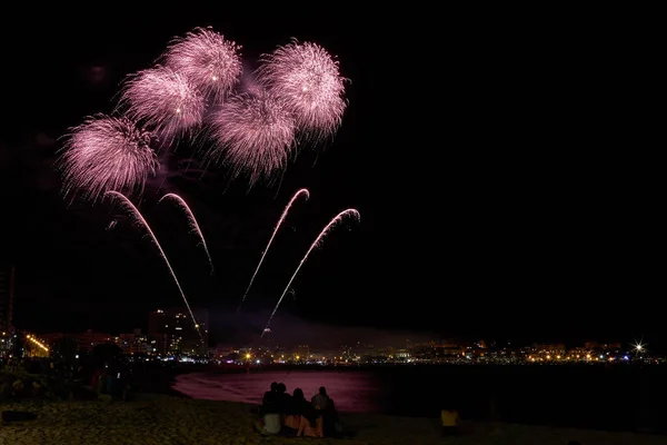 Beautiful firework in a small Spanish town Palamos, day of celeb