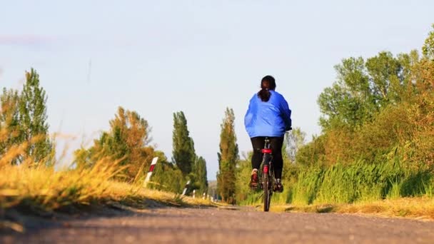 Niña Montar Bicicleta Una Carretera Bicicleta Hungría Cerca Del Lago — Vídeo de stock
