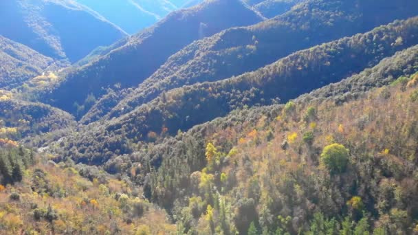 Mooie Berg Uit Spanje Vlakbij Het Dorp Osor Catalonië Drone — Stockvideo