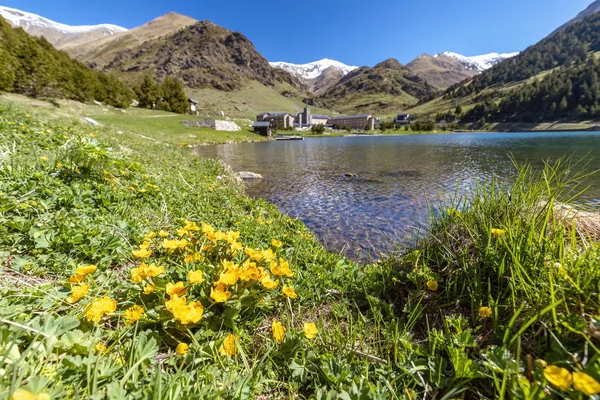 Nagyon szép Völgy Spanyolországból, hegyi Pireneusok (név Vall de Nuria) — Stock Fotó
