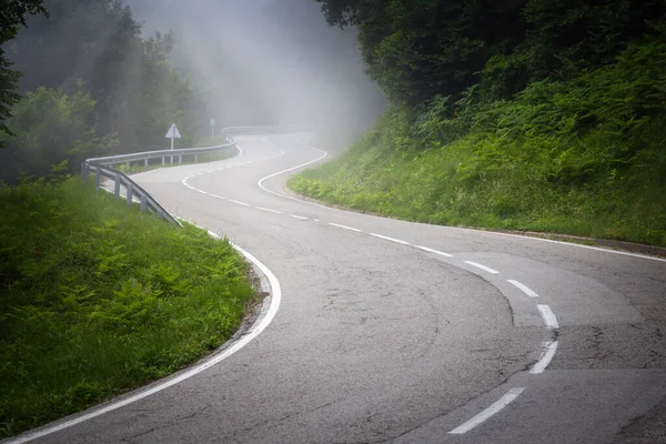Empty Curved Road Foggy Day — Stock Photo, Image