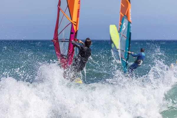 Windsurfer Větrném Dni Costa Brava Španělsku 2020 Španělsko Město Palamos — Stock fotografie