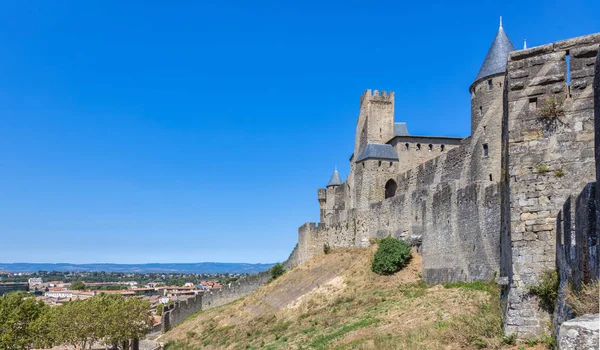 Pohled Slavný Starý Hrad Carcassonne Francii — Stock fotografie