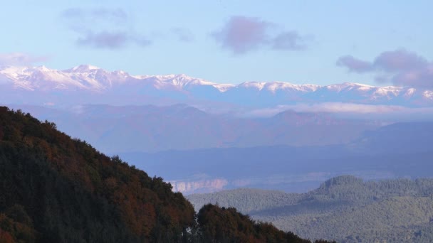 Autumnal Landscape Footage Spain Catalonia Mountains Montseny Distance Snowy Mountains — Stock Video