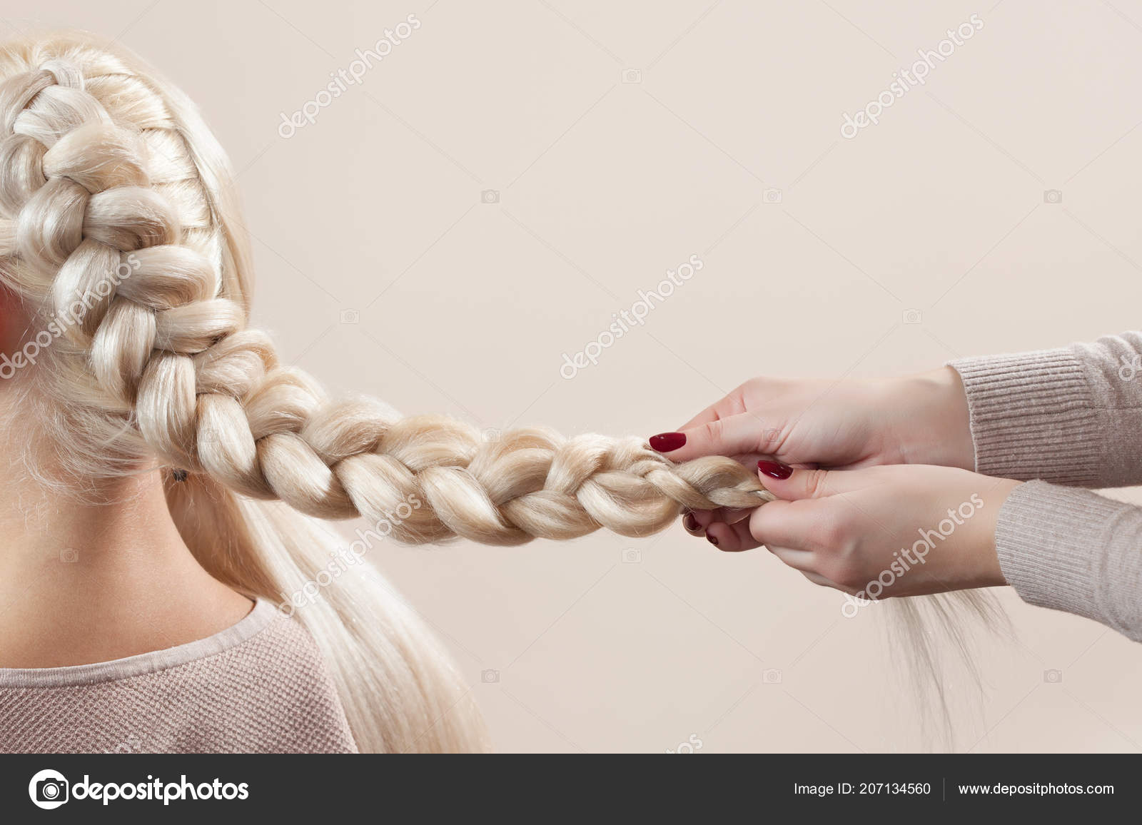 Beautiful Girl Blonde Hair Hairdresser Weaves Braid Close Beauty