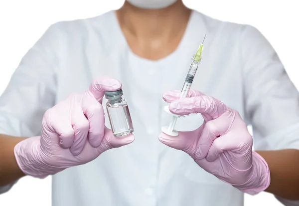 Medical Cosmetologist Holds Syringe Injection Ampoule Medicine Beauty Salon Cosmetic — Stock Photo, Image