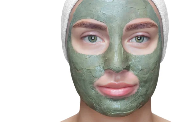 Procedura Nakładania Maski Gliny Twarz Pięknej Kobiety Zabiegi Lecznicze Pielęgnacja — Zdjęcie stockowe