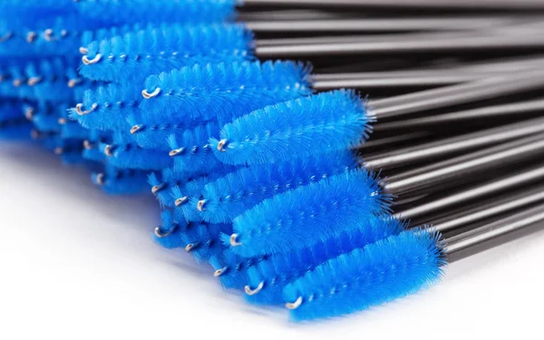 Blue Brushes Eyelashes Eyebrows White Background — Stock Photo, Image
