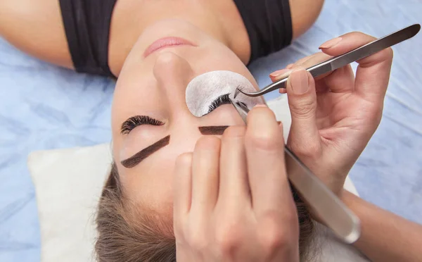 Eyelash Removal Procedure Close Beautiful Woman Long Lashes Beauty Salon — Stock Photo, Image