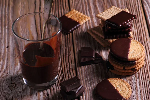 Verre Chocolat Biscuits Laiteux Sucrés — Photo