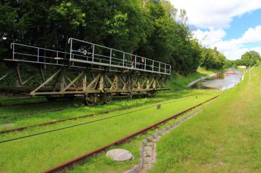 Katy, Polonya'da eğimli uçak ve araba. Beş biri, 84 km uzunluğunda Kanal Elblaski (Elblag Kanalı)