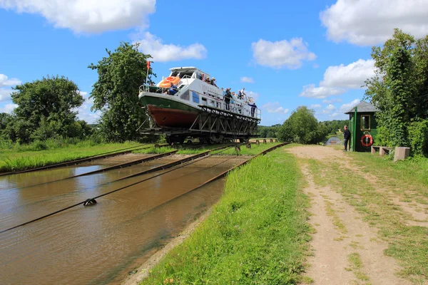 Elblag Canal Katy Poland July 2019 Boat Carriage Katy Ramp — Stock Photo, Image