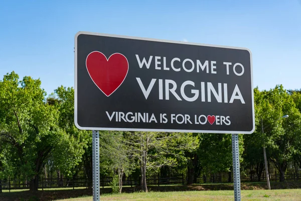 Virginia Usa Aprile 2018 Benvenuti Sulla Virginia Roadside Sign Highway — Foto Stock