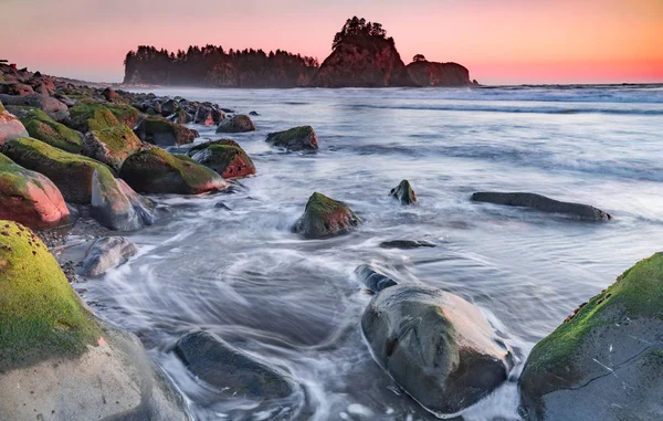 Rialto Beach Pôr Sol Longo Península Olímpica Washington — Fotografia de Stock