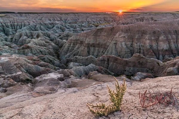 Puesta Sol Sobre Parque Nacional Badlands Dakota Del Sur — Foto de Stock