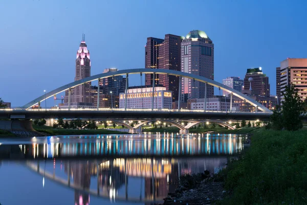 Kolumbus Nachtsilhouette Der Stadt Ohio Entlang Des Scioto Flusses — Stockfoto