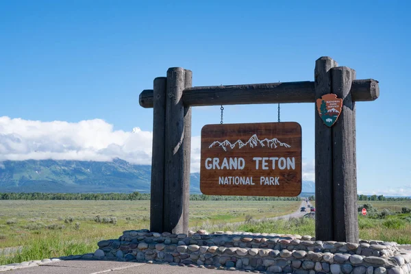 Jackson June 2018 Welcome Sign Entrance Grand Teton National Park — Stock Photo, Image