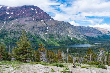 İki tıp Gölü'nün görünümünden Aster Park iz, buzul Milli Parkı, Montana