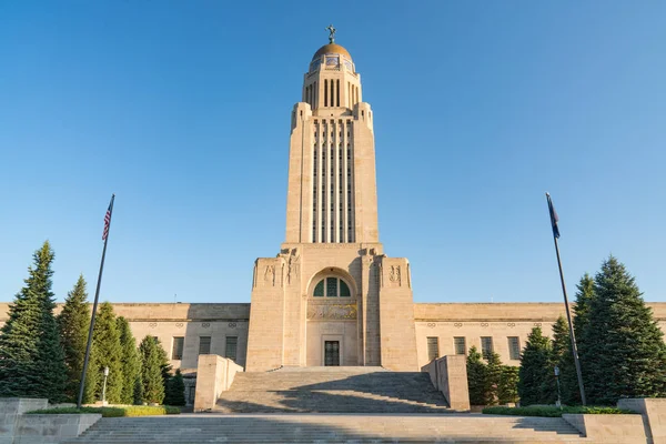Lincoln Nebraska Capitol Épület Külső Ellen Blue Sky — Stock Fotó