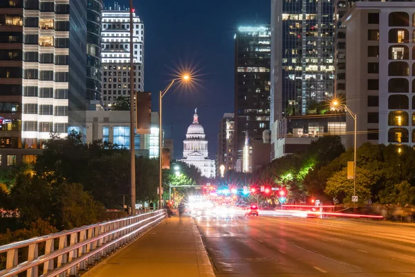 Austin Texas Edifício Capitólio Ponte Avenida Congresso Noite — Fotografia de Stock