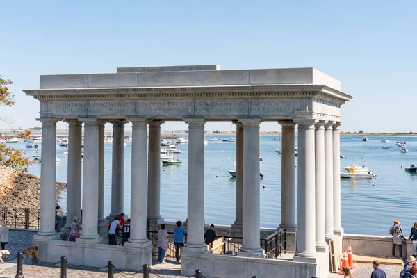 Plymouth Setembro 2018 Plymouth Rock Monumento Local Dos Peregrinos Que — Fotografia de Stock