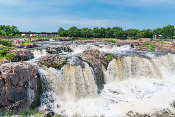 Falls Park along the Big Sioux River in Sioux Falls South Dakota