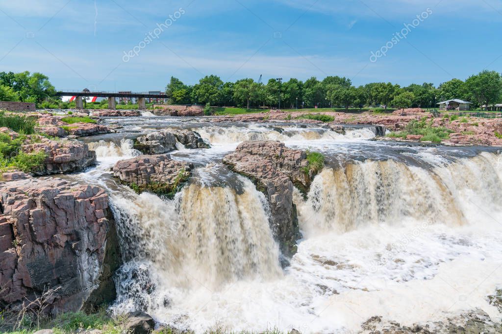 Falls Park along the Big Sioux River in Sioux Falls South Dakota