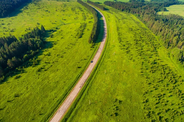 Une Route Qui Passe Loin Été Haut Prise Par Drone — Photo