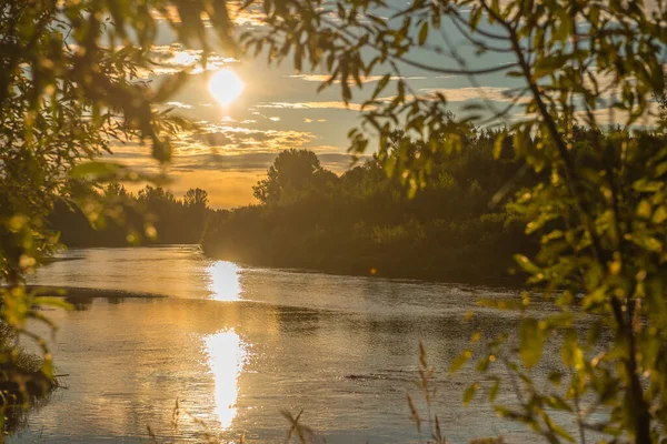 Rivière Sur Fond Lever Soleil Été Russie — Photo