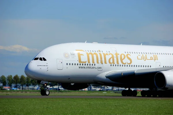 Amsterdã Holanda Maio 2018 Edi Emirates Airbus A380 800 Decolagem — Fotografia de Stock