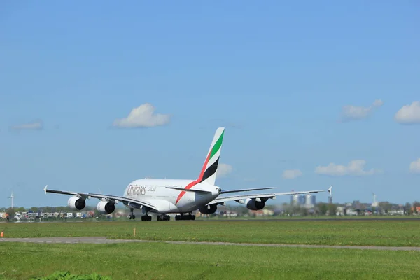 Amsterdam Holandia 2018 Maja Edi Emirates Airbus A380 800 Startu — Zdjęcie stockowe