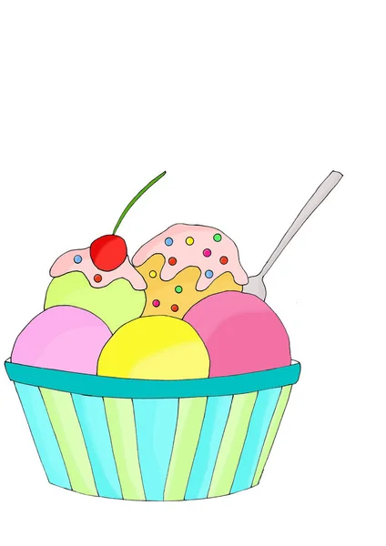 Různé Příchutě Zmrzliny Gelateria Ilustrace — Stock fotografie