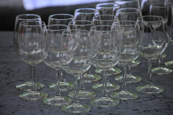 Grands Verres Vin Vides Lors Une Dégustation Vin — Photo