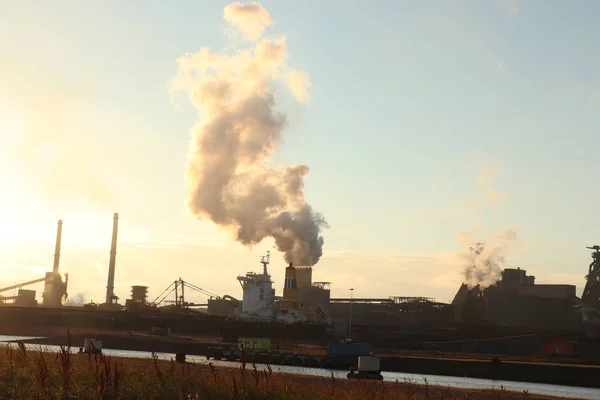 Ijmuiden Netherlands July 5Th 2018 Tata Steel Company Ijmuiden Sunset — Stock Photo, Image