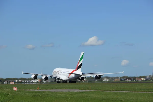 Amsterdam Holandia 2018 Maja Edi Emirates Airbus A380 800 Startu — Zdjęcie stockowe