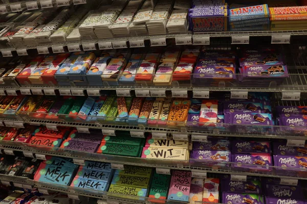 Haarlem Nizozemsko Července 2018 Různé Druhy Čokolády Supermarketu Text Tagy — Stock fotografie