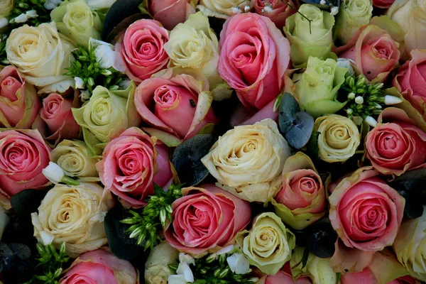 一个粉红色的玫瑰背景在婚礼上 花卉装饰品 — 图库照片