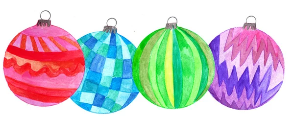 Groupe Boules Noël Aquarelle Peintes Main Différentes Couleurs — Photo