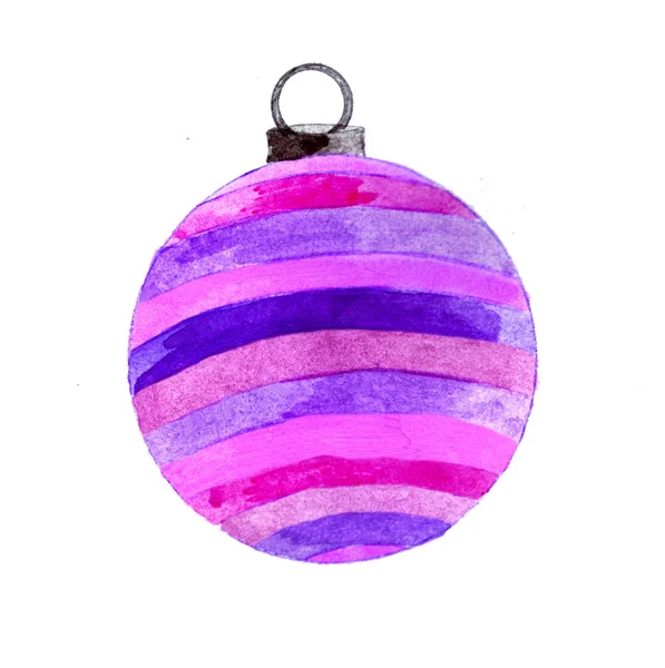 手描き水彩クリスマス安物の宝石やクリスマス飾り 紫の様々 な色合い — ストック写真