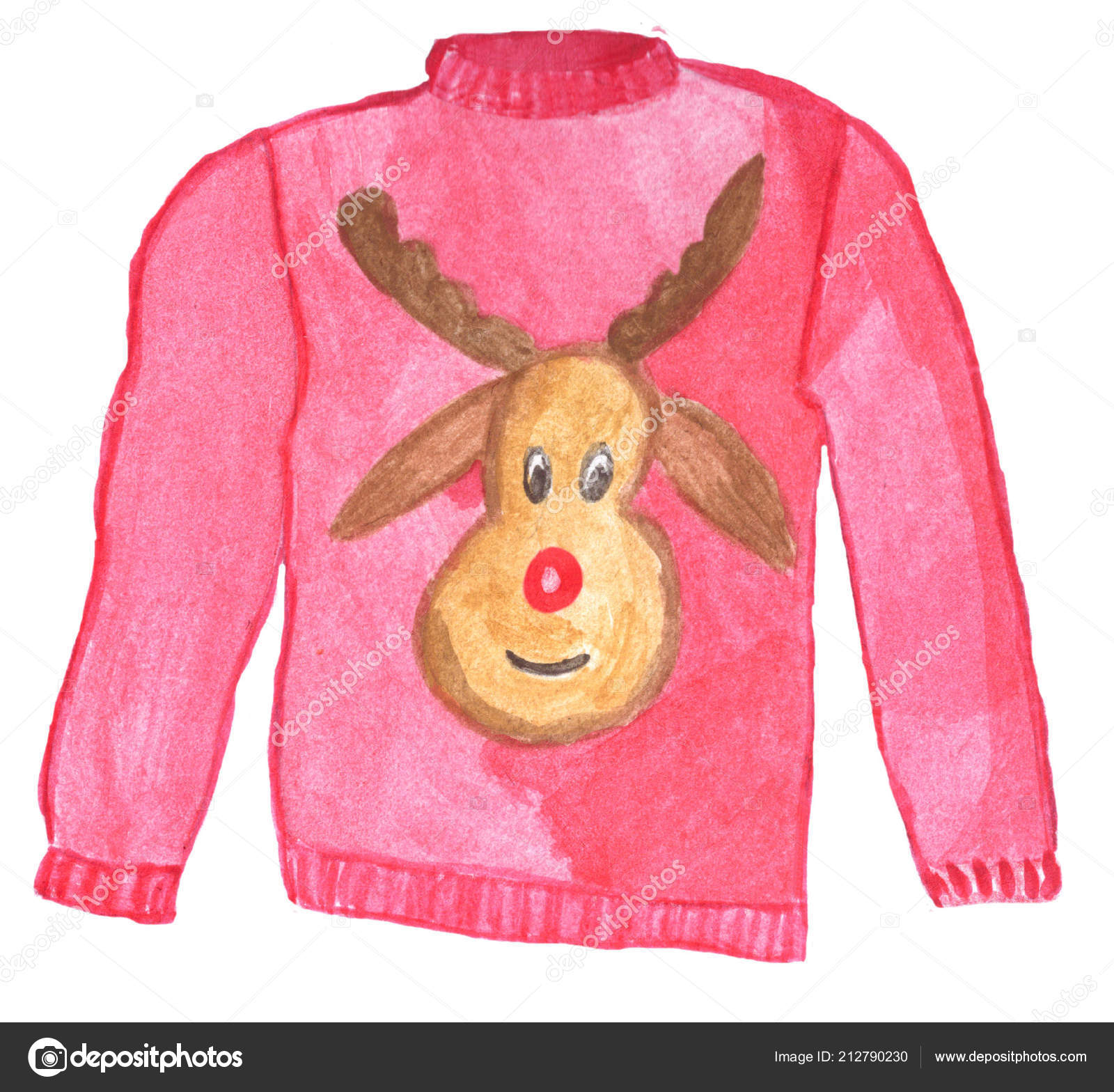 Handpainted watercolor ugly Christmas sweater with reindeer — Fotografie od portosabbia