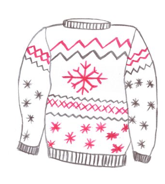 Handpainted suluboya çirkin Noel kazağı, traditionel desen