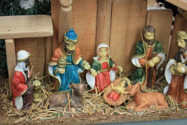Christmas Nativity Scene Baby Jesus Mary Joseph Barn — Stock Photo, Image