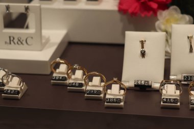 Haarlem, Hollanda - 6th Ekim 2018: Rodrigues Cohen elmas takı bir vitrin. Rodrigues Cohen bir Hollandalı kuyumcu şirketidir