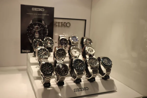 Haarlem Holandia Października 2018 Seiko Zegarki Oknie Sklepu Firma Seiko — Zdjęcie stockowe