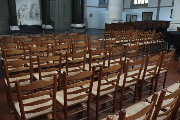 Haarlem Países Bajos Octubre 2018 Sillas Madera Iglesia San Bavo — Foto de Stock