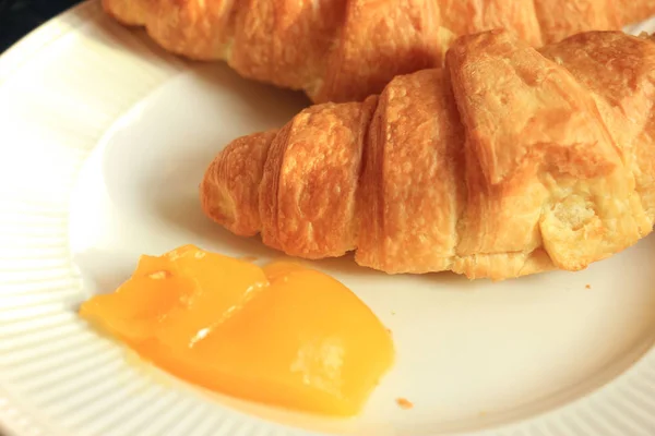 Fresh Croissant Lemon Curd Breakfast Table — Stock Photo, Image