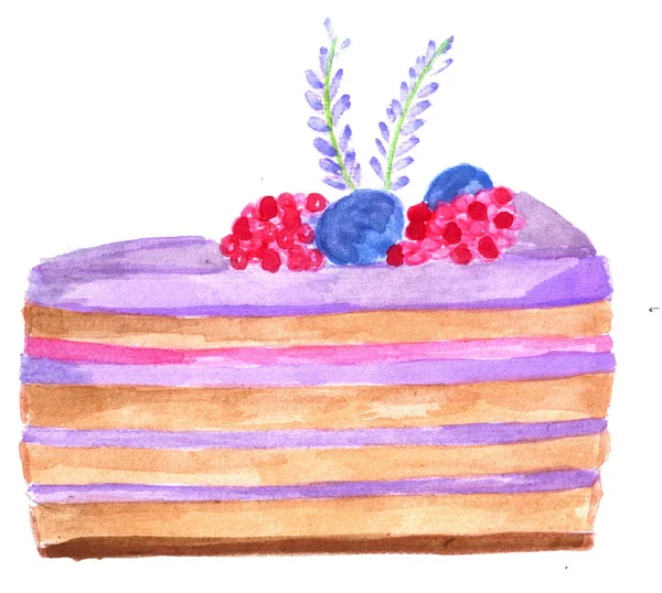 Покрашенный Вручную Кусочек Торта Фиолетовой Глазурью Малиновой Лавандой — стоковое фото