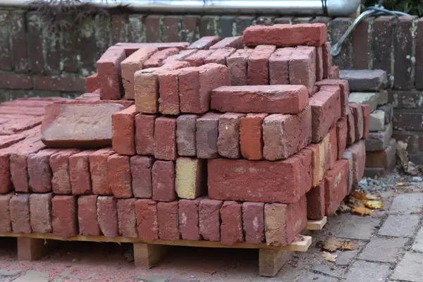 Pile Handmade Clay Red Bricks Building Site — Stock Photo, Image